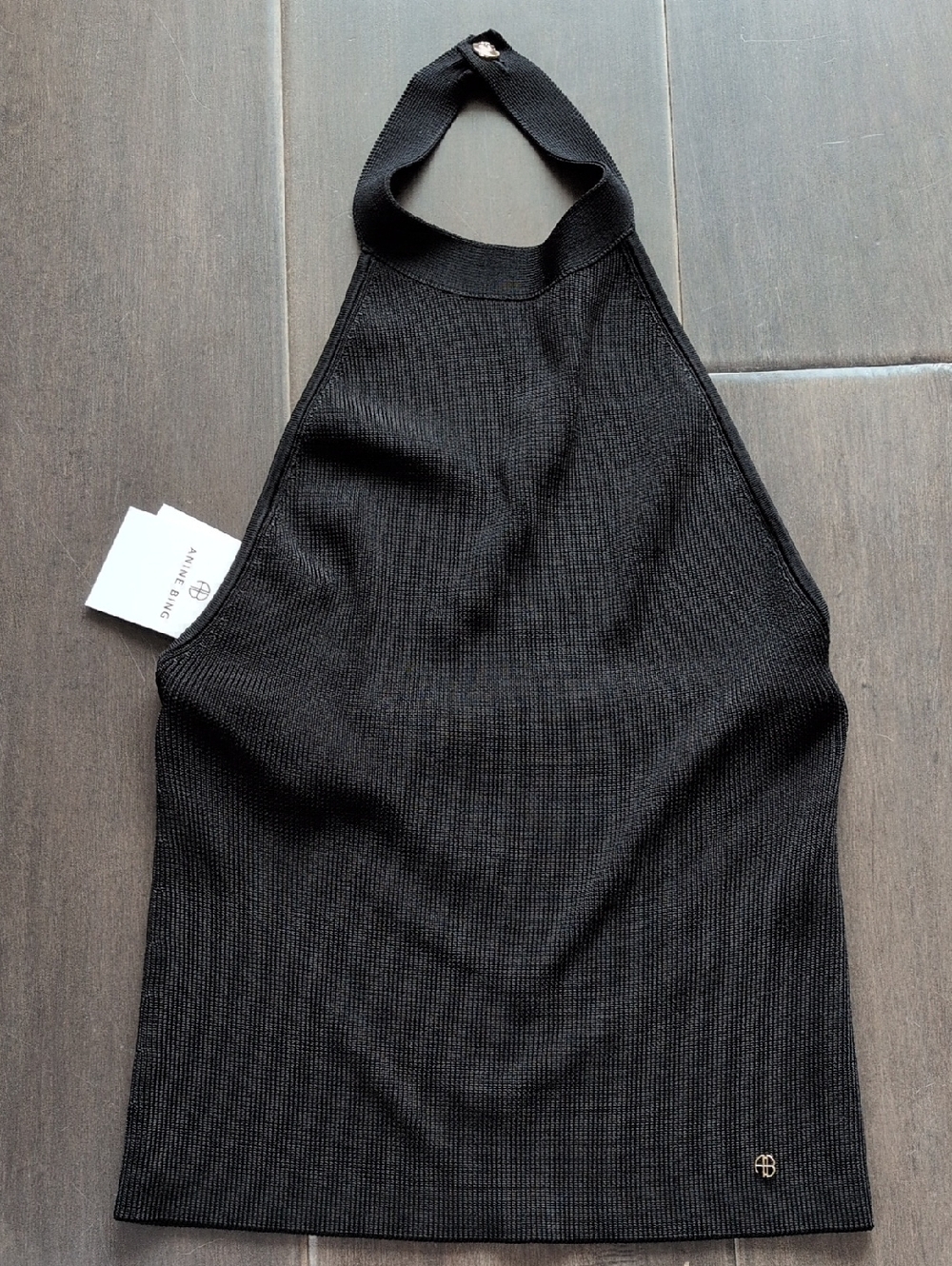 Anine Bing Black Ribbed Halter Top